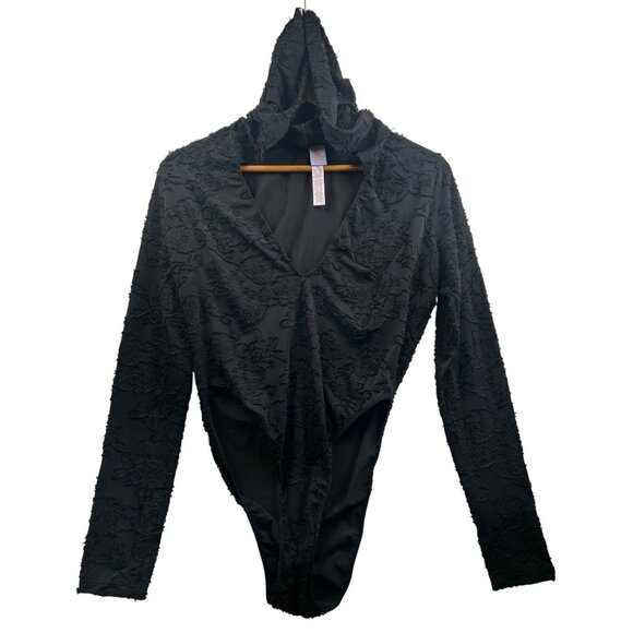 Savage X Fenty Black Lace Y2K Hooded Gothic Streetwear Bodysuit - Size Large - Picture 2 of 7